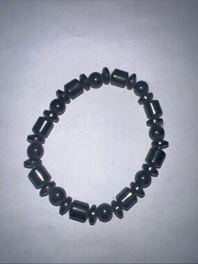 Unisex Hematite Bead Stretch Bracelet - Black